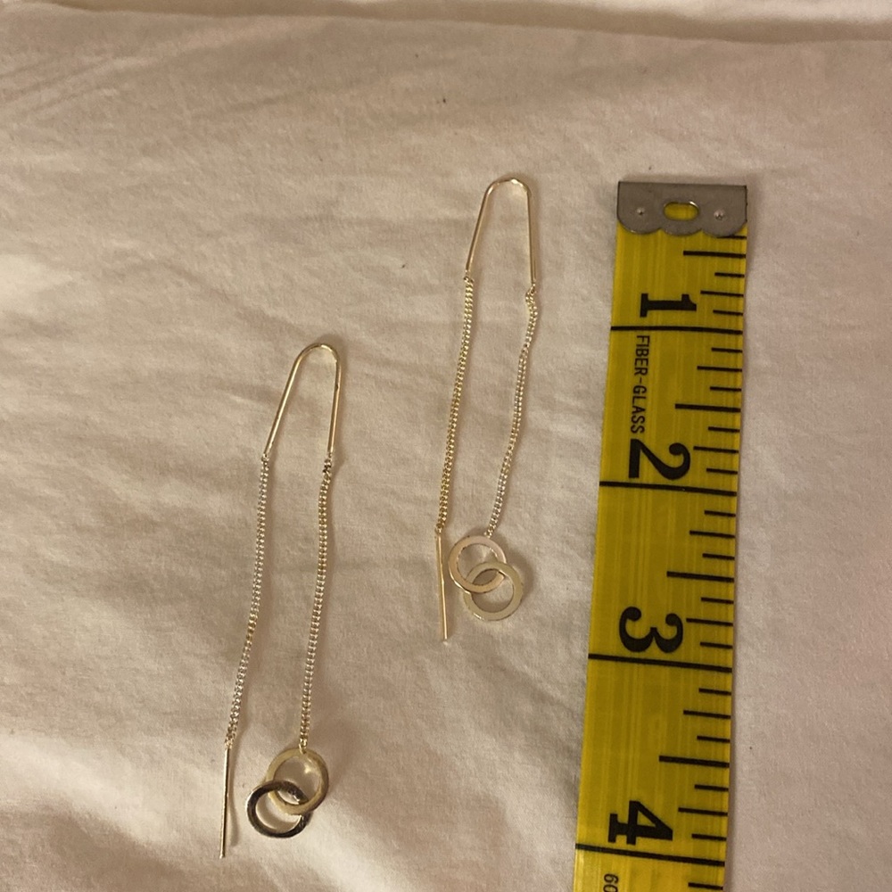 Silver Double Ring Thread Dangle Earrings - image 2